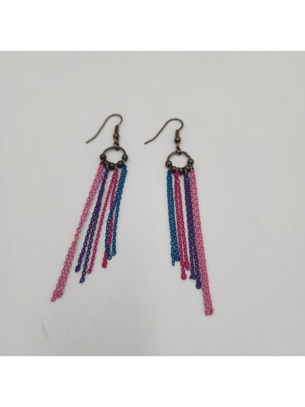Vintage Colorful Chain Earrings 80s Dangle Drop 80s Glam